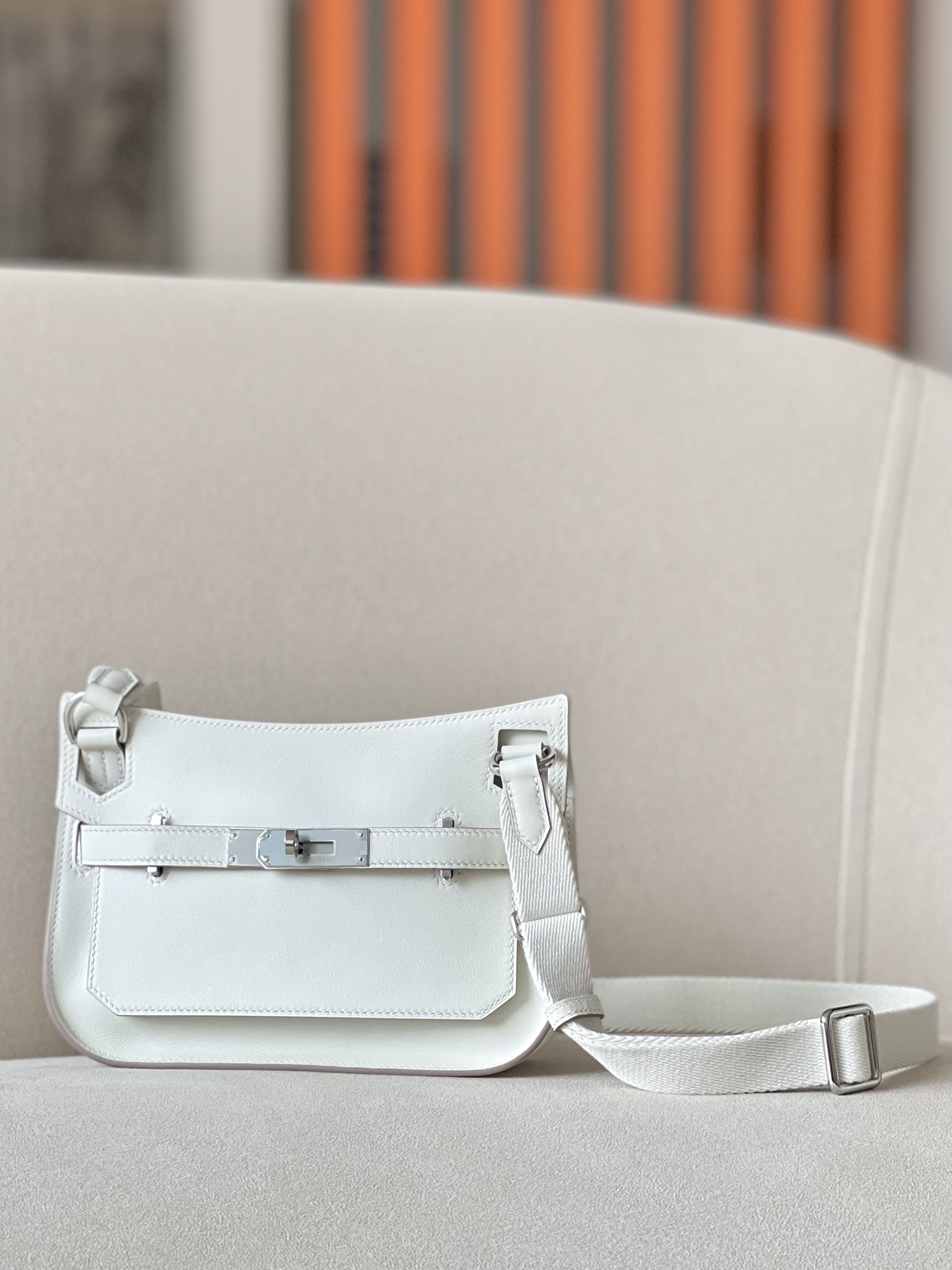 Hermes Jypsiere Mini Shoulder Bag In White Swift Leather